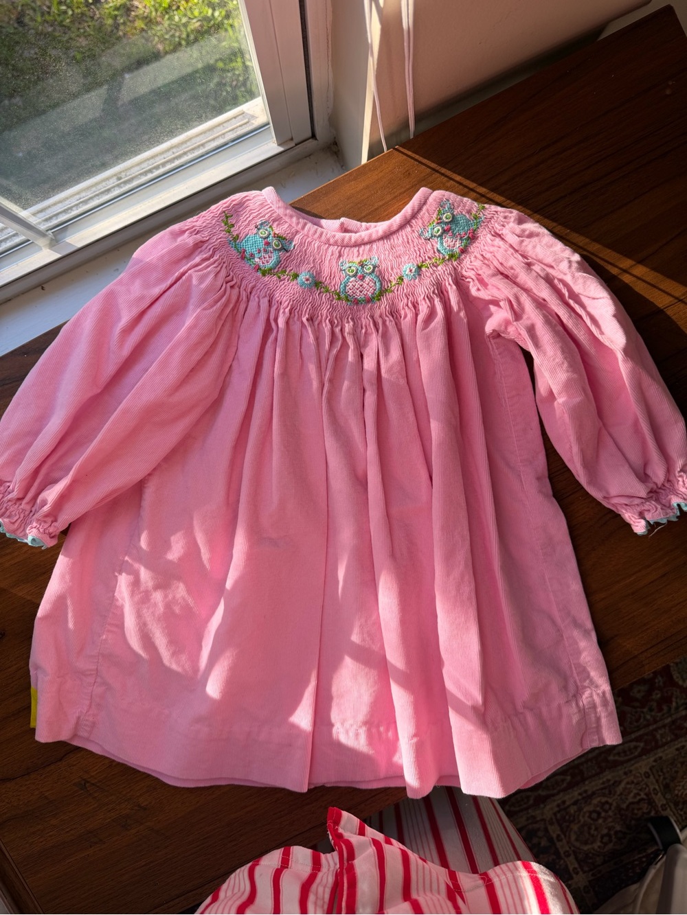 Pink Smocked Owl Long-Sleeve Girls' dress